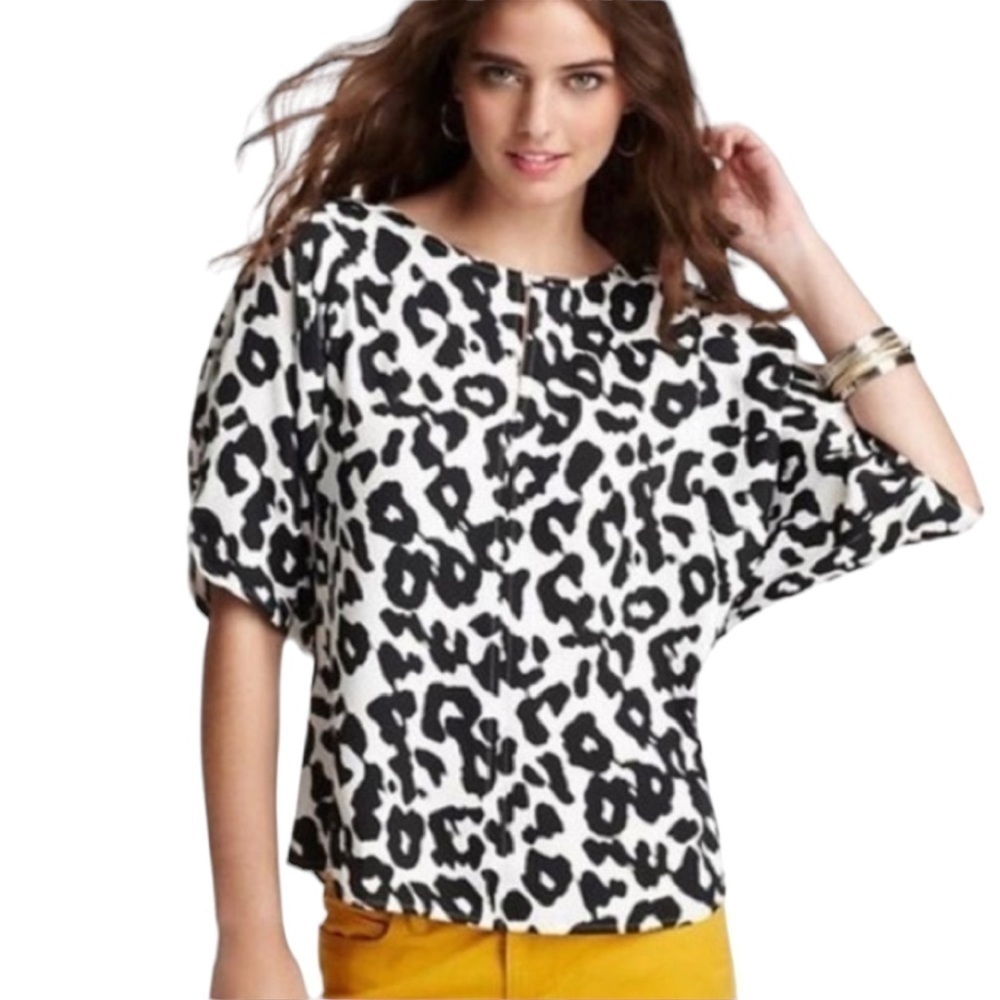 Ann Taylor‎ LOFT Dolman Sleeve Keyhole Animal Print Blouse